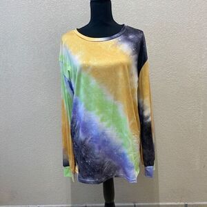 No Brand Tie Dye Long Sleeve Cotton Scoop Neck Top